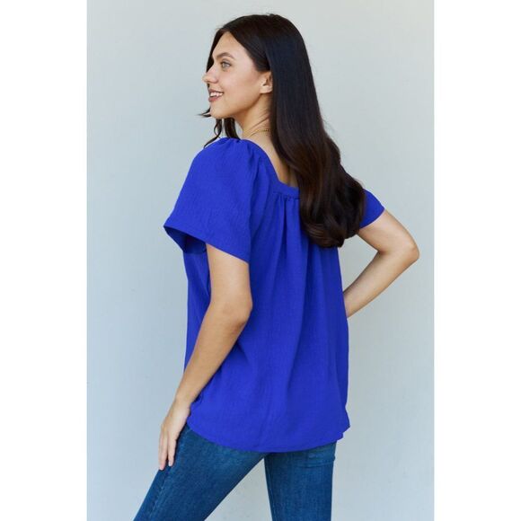 Ninexis Keep Me Close Square Neck Short Sleeve Blouse In Royal - Picture 2 of 4